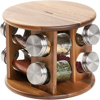 Dóza na potraviny Sada kořenek | MOOKA | na akáciovém stojanu 8 sklenic | 15x19 cm | 898377