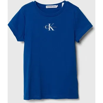 Chlapecké tričko Dětské bavlněné tričko Calvin Klein Jeans IG0IG01470.PPYY modrá 95X, vel. 104