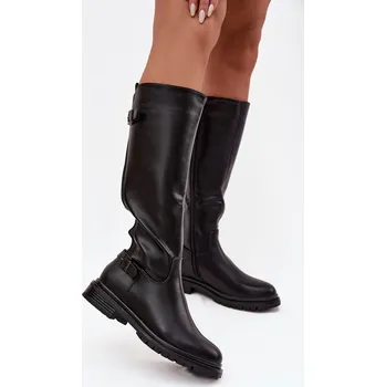 Dámské kozačky Boto Zateplené dámské kozačky na nízkém podpatku s přezkami Sorelle Barva: Černá, Velikost: 38