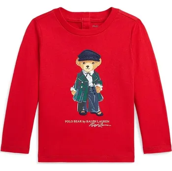 Chlapecké tričko Dětské bavlněné tričko s dlouhým rukávem Polo Ralph Lauren červená barva, 310952134001 33X, vel. 75-79