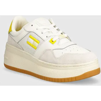 Pánské tenisky Sneakers boty Tommy Jeans TJW RETRO BASKET FLATFORM MIX bílá barva, EN0EN02654 00C, EUR 36