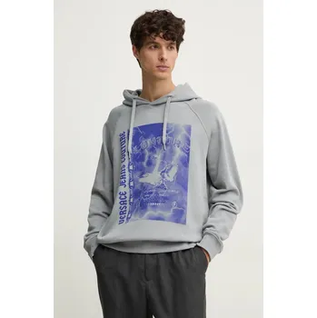 Pánská mikina Bavlněná mikina Versace Jeans Couture pánská, šedá barva, s kapucí, s potiskem, 77GAIT07 CF00T 77GAIT07.CF00T 90M, vel. L