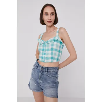 Dámská halenka Halenka Pepe Jeans VALENTINA dámská, tyrkysová barva, károvaná PL303996.529 60X, vel. L