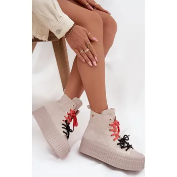 Dámské tenisky Semišové zateplené dámské tenisky na robustní platformě GOE SS2N4046 Barva: Béžová, Velikost: 38