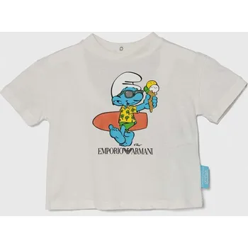 Chlapecké tričko Bavlněné dětské tričko Emporio Armani x The Smurfs 3DHTJN.3J52Z bílá 00X, vel. 74
