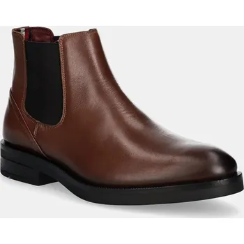 Dámská zimní obuv Kožené kotníkové boty Tommy Hilfiger PREMIUM HILFIGER TL LTH CHELSEA FM0FM05185 hnědá 88X, EUR 40