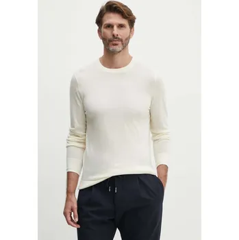 Pánský svetr Vlněný svetr Tommy Hilfiger pánský, béžová barva, lehký, MW0MW33128 01X, vel. M