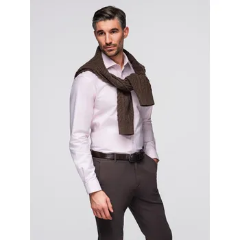 Pánská košile Pánská pastelová bavlněná košile oxford - světle růžová V1 OM-SHOS-0183 - M