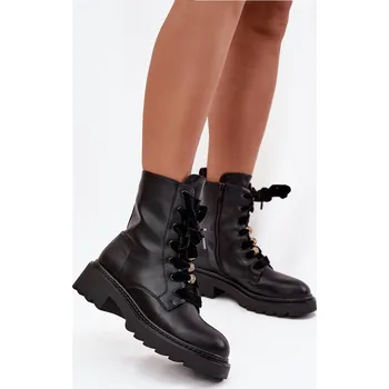 Dámské kozačky Boto Oteplené dámské boty s ozdobným šněrováním Elindra Barva: Černá, Velikost: 38
