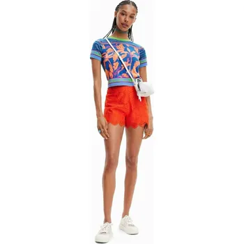Dámské kraťasy Kraťasy Desigual dámské, červená barva, hladké, high waist 23SWPW04 33X, vel. 42