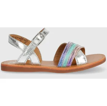 Dětská móda Dětské kožené sandály Pom D'api stříbrná barva O1GOAM0401.24.27 SLV, EUR 24