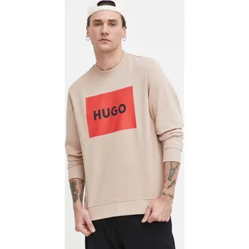 Pánská mikina Bavlněná mikina HUGO pánská, béžová barva, s potiskem, 50467944 80X, vel. XXL