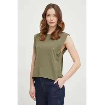 Bavlněný top Pepe Jeans HEA zelená barva, PL505766 77X, vel. XS