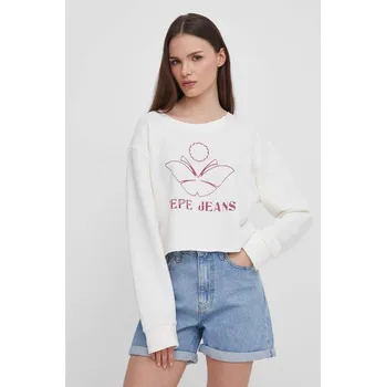 Dámská mikina Bavlněná mikina Pepe Jeans Lorelai dámská, béžová barva, s potiskem, PL581425 01X, vel. S