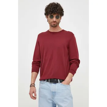 Pánský svetr Vlněný svetr BOSS Leno-P pánský, vínová barva, lehký, 50468239 83X, vel. L