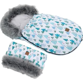 Příslušenství pro přepravu dětí Zimní fusak Lux s kožešinkou + rukávník, Zimní les, 50 x 100cm - šedý/zelený