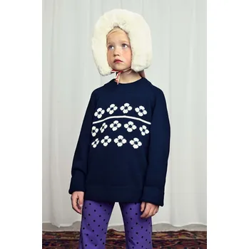 Dívčí oblečení Dětský svetr s příměsí vlny Mini Rodini Flowers 2472010760 námořnická modř 59X, vel. 92-98