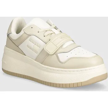 Pánské tenisky Sneakers boty Tommy Jeans TJW RETRO BASKET FLATFORM VELCRO EN0EN02573 béžová 01X, EUR 39