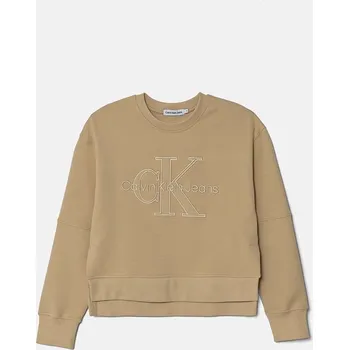 Chlapecká mikina Dětská mikina Calvin Klein Jeans béžová barva, s aplikací, IG0IG02702 IG0IG02702.9BYH. 80X, vel. 128