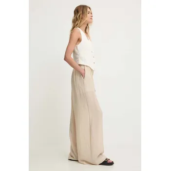 Dámské kalhoty Kalhoty s lněnou směsí Answear.LAB béžová barva, jednoduché, high waist L8683.HMS 80X, vel. M