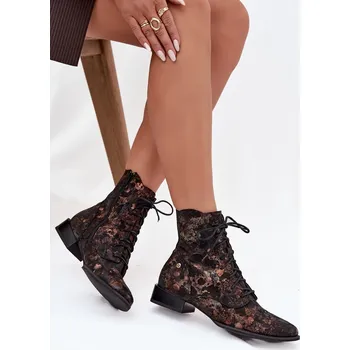 Dámské kozačky Velurové Vzorované Boty Na Plochém Podpatku Maciejka 06391-01 Barva: Zlatá, Velikost: 38