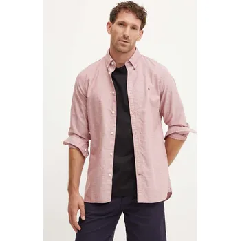 Bavlněná košile Tommy Hilfiger červená barva, slim, s límečkem button-down, MW0MW35769 03A, vel. M