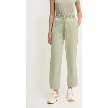 Dámské kalhoty Kalhoty Pepe Jeans AYLIN dámské, zelená barva, jednoduché, high waist, PL211763 81X, vel. S