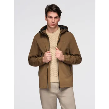 Pánská větrovka Pánská lehká bunda s nepromokavou vrstvou a kapucí - hnědá V2 C638 - XL