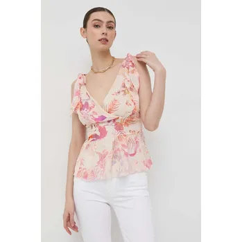 Dámská halenka Halenka s příměsí hedvábí Guess oranžová barva, vzorovaná W3GH92.WE550 24X, vel. M