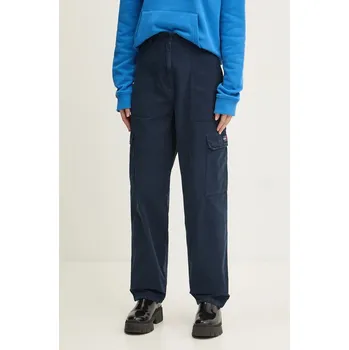 Dámské kalhoty Bavlněné kalhoty Tommy Jeans tmavomodrá barva, kapsáče, high waist, DW0DW18510 59X, vel. 27/30