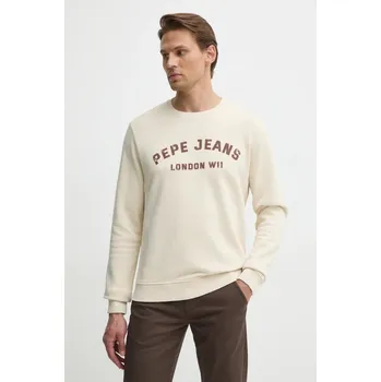 Pánská mikina Bavlněná mikina Pepe Jeans ALDRIDGE CREW pánská, béžová barva, s potiskem, PM582738 08X, vel. M