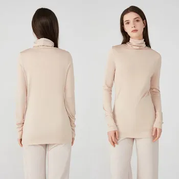 Dámský svetr Rolák hedvábí a vlna béžový Velikost: XL