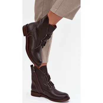 Dámské kozačky Dámské kotníkové boty z pravé kůže na ploché podešvi Zazoo 3842 Barva: Béžová, Velikost: 37