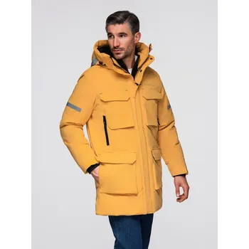 Pánská dlouhá zateplená bunda s reflexními prvky - žlutá V2 OM-JALJ-0169 - S