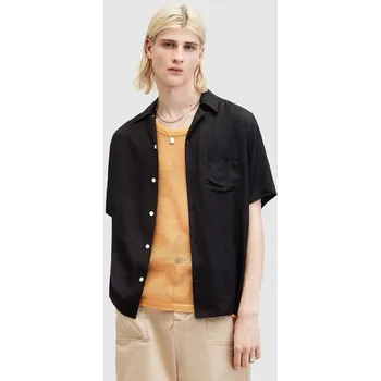 Pánská košile Košile AllSaints SUNSMIRK SS pánská, černá barva, relaxed, M043SA 99X, vel. M