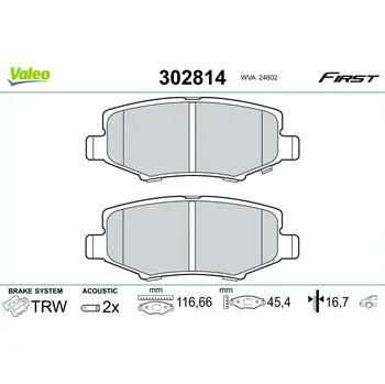 Brzdová destička Sada brzdových destiček, kotoučová brzda VALEO 302814