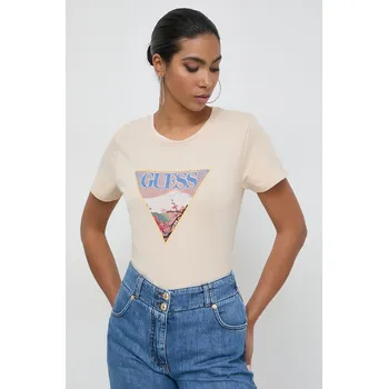Bavlněné tričko Guess W4GI63.KBZV1 béžová 08X, vel. M