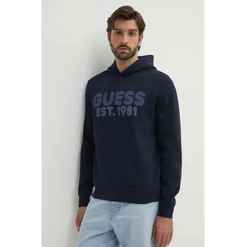 Pánská mikina Mikina Guess BEAU pánská, tmavomodrá barva, s kapucí, s potiskem, M4YQ36 K9Z21 M4YQ36.K9Z21 59X, vel. L