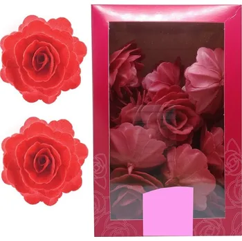 Jedlá dekorace na dort Dekorace oplatková - Růže velká 55 mm, červená 15 ks