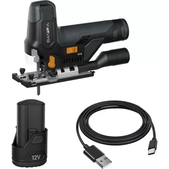 Přímočará pila AKU přímočará pila 12V Li-Ion, včetně 2,0Ah baterie a nabíjecího kabelu USB-C, sada Fixxpack 2.0 BATAVIA (BATAVIA)