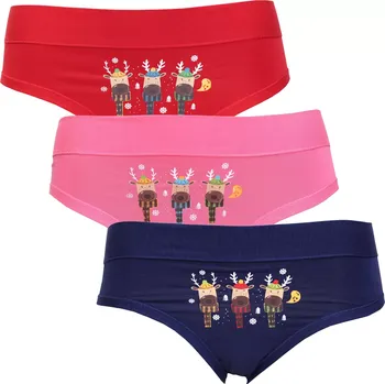 Kalhotky 3 Pack dámských kalhotek Andrie motivem sobíků PS 1070 červená, růžová, navy - velikost L