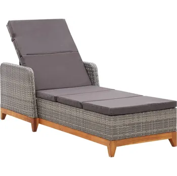 Zahradní lehátko vidaXL Marketos Zahradní lehátko polyratan a masivní akáciové dřevo šedé