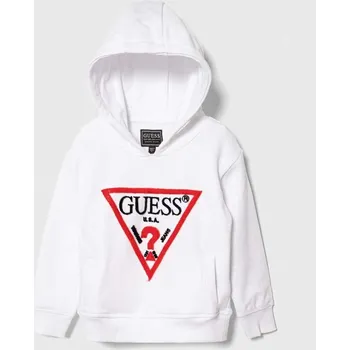 Chlapecká mikina Dětská bavlněná mikina Guess bílá barva, s kapucí, s aplikací N4RQ07.KAD74.PPYH 00X, vel. 122-125