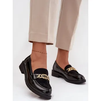 Dámské mokasíny D&A Lakované dámské mokasiny se zlatým ozdobením S.Barski HY52-540 Barva: Černá, Velikost: 40