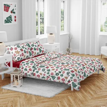 Povlečení Top textil Vánoční bavlněné povlečení Ozdoby zelené 140x200, 70x90 cm (026)