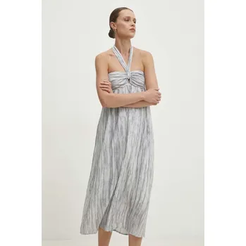 Dámské šaty Lněné šaty Answear.LAB šedá barva, midi 1277.ims 90X, vel. S/M