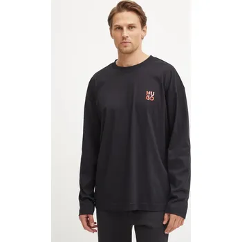 Pánské tričko Bavlněná košile s dlouhým rukávem HUGO černá barva, s potiskem, 50524773 99X, vel. S