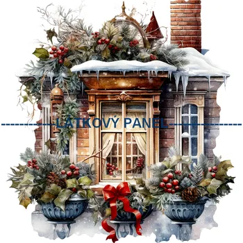 Látkový panel - Vánoční okno - VA-08 Velikost: 15x15cm, Materiál: Kočárkovina