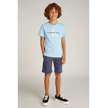 Chlapecké tričko Dětské bavlněné tričko Calvin Klein Jeans 0 modrá barva, s potiskem, IU0IU00676 IU0IU00676.128.176.PPYA 55X, vel. 128