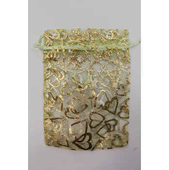 Dárková taška Organzový sáček - 12 x 15 cm - srdíčka zelenkavá